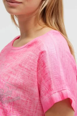 Blusenshirt im Stoffmix mit Artwork neon magenta