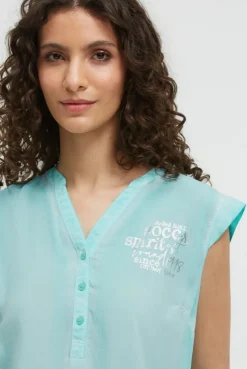 Blusentop mit gesmoktem Saum und Rückenprint aqua splash