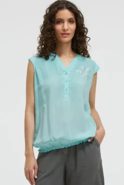 Blusentop mit gesmoktem Saum und Rückenprint aqua splash