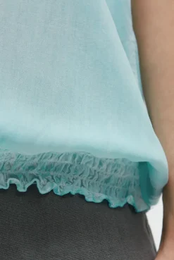 Blusentop mit gesmoktem Saum und Rückenprint aqua splash