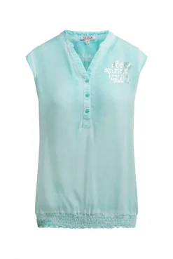 Blusentop mit gesmoktem Saum und Rückenprint aqua splash