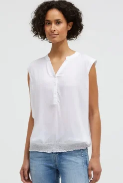 Blusentop mit gesmoktem Saum und Rückenprint opticwhite