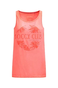 Blusen-Top Oil Dyed im Materialmix neon coral