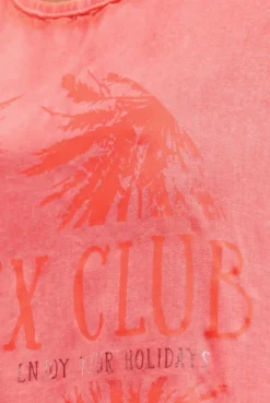 Blusen-Top Oil Dyed im Materialmix neon coral