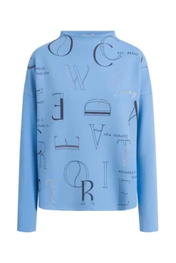 Boxy-Sweatshirt mit Print und Schmucksteinen blue heaven