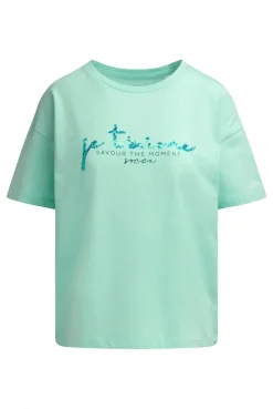 Boxy T-Shirt mit Pailletten - Artwork french mint