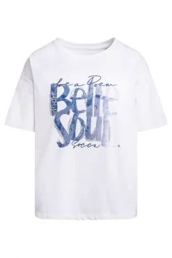 Boxy T-Shirt mit Print und Schmucksteinen opticwhite