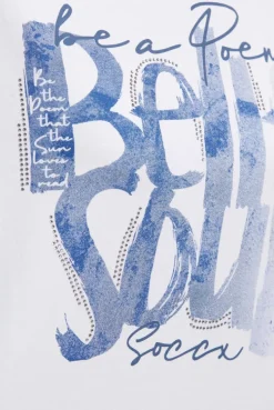 Boxy T-Shirt mit Print und Schmucksteinen opticwhite