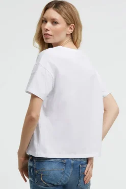 Boxy T-Shirt mit Print und Schmucksteinen opticwhite