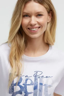 Boxy T-Shirt mit Print und Schmucksteinen opticwhite