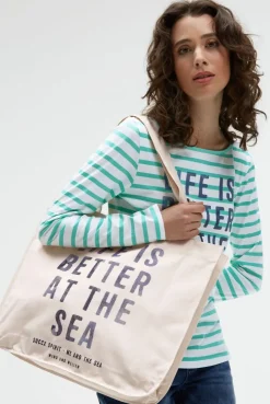 Canvas Tasche mit Label Prints ivory