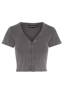 CLE-O Cropped Rib Cardigan asphalt