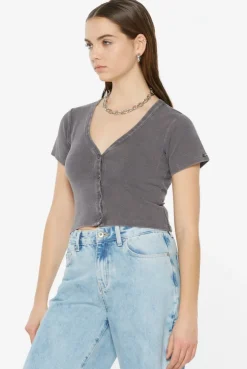 CLE-O Cropped Rib Cardigan asphalt