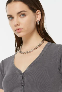 CLE-O Cropped Rib Cardigan asphalt