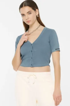 CLE-O Cropped Rib Cardigan fog blue