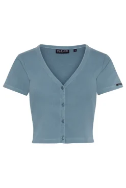 CLE-O Cropped Rib Cardigan fog blue