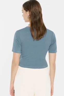CLE-O Cropped Rib Cardigan fog blue