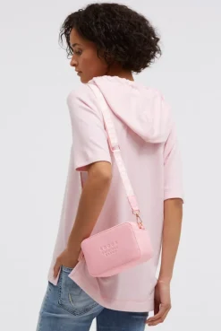 Crossbody Bag mit Logo und Intarsia-Webriemen french rose