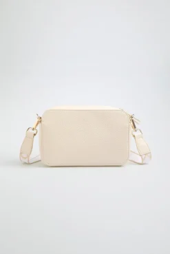 Crossbody Bag mit Logo und Intarsia-Webriemen old sand