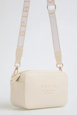 Crossbody Bag mit Logo und Intarsia-Webriemen old sand