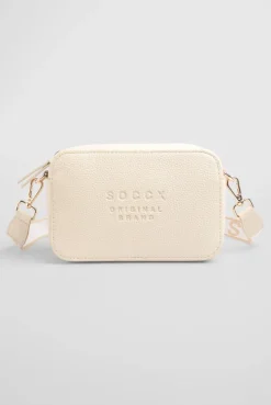 Crossbody Bag mit Logo und Intarsia-Webriemen old sand