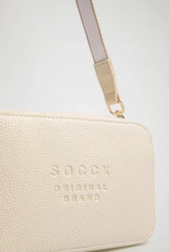 Crossbody Bag mit Logo und Intarsia-Webriemen old sand