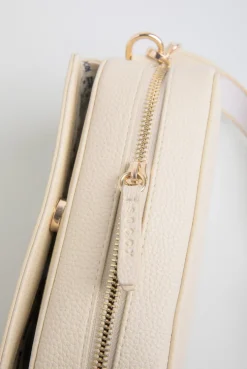 Crossbody Bag mit Logo und Intarsia-Webriemen old sand
