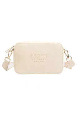 Crossbody Bag mit Logo und Intarsia-Webriemen old sand
