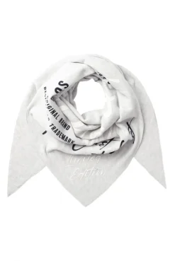 Dreieckstuch aus Flauschstrick mit Wording Prints grey melange