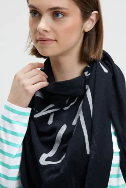 Dreieckstuch aus Flauschstrick mit Wording Prints blue navy