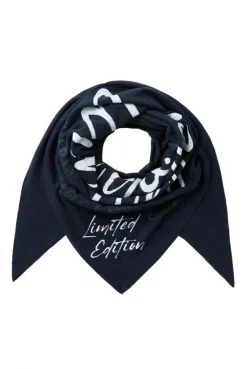 Dreieckstuch aus Flauschstrick mit Wording Prints blue navy