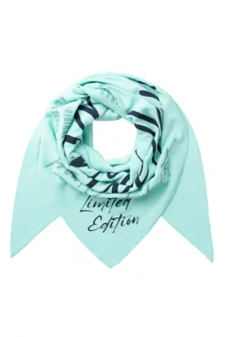 Dreieckstuch aus Flauschstrick mit Wording Prints new aqua