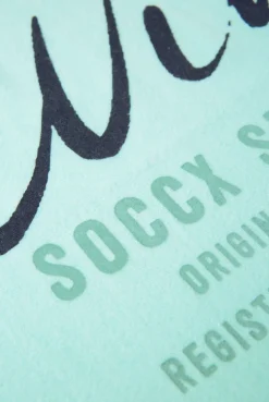 Dreieckstuch aus Flauschstrick mit Wording Prints new aqua