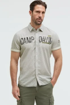 Gestreiftes Kurzarmhemd mit Logo Artwork green olive