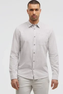 Gestreiftes Langarmhemd mit Flammgarnstruktur french grey