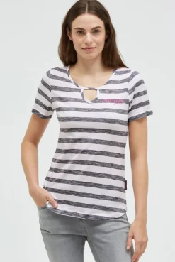 Gestreiftes T-Shirt mit Cut-Out und Print blue navy