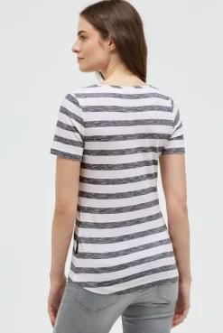 Gestreiftes T-Shirt mit Cut-Out und Print blue navy
