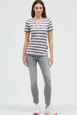 Gestreiftes T-Shirt mit Cut-Out und Print blue navy