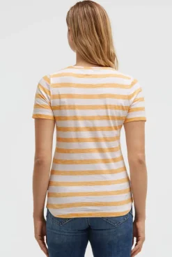 Gestreiftes T-Shirt mit Cut-Out und Print fresh mango