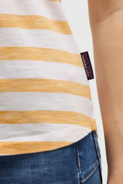Gestreiftes T-Shirt mit Cut-Out und Print fresh mango