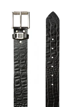 Gürtel aus geprägtem Leder mit Metall-Logo black