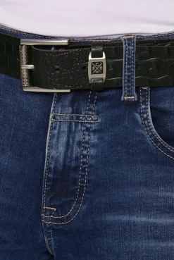 Gürtel aus geprägtem Leder mit Metall-Logo black