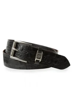 Gürtel aus geprägtem Leder mit Metall-Logo black