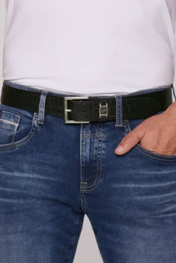 Gürtel aus geprägtem Leder mit Metall-Logo black