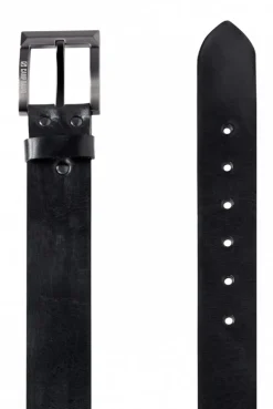 Gürtel aus Leder mit Logo auf der Metallschließe black
