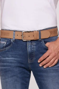 Gürtel aus Leder mit Logo-Prägungen beige