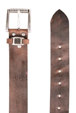 Gürtel aus Leder mit Metall-Logo brown