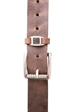 Gürtel aus Leder mit Metall-Logo brown