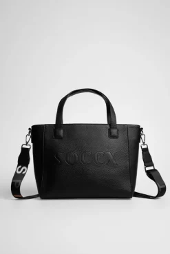 Henkeltasche mit Logo und Intarsia-Webriemen black