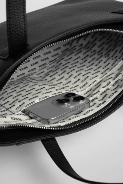 Henkeltasche mit Logo und Intarsia-Webriemen black